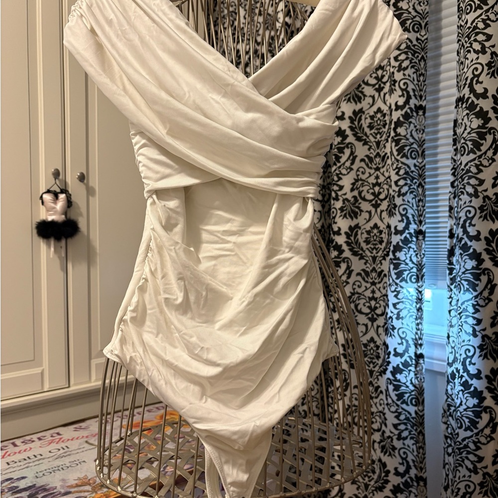 Abercrombie & Fitch White Draped Bodysuit